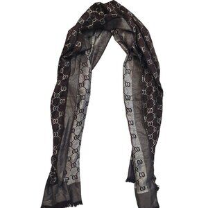 Gucci Vintage Brown & Silver Reversible Monogram Shawl Wrap Scarf